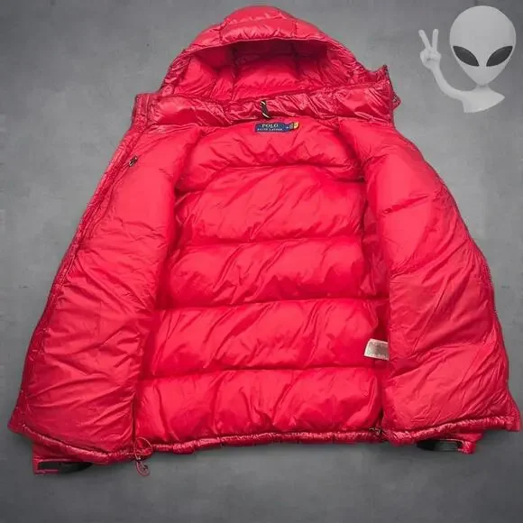 Polo Ralph Lauren Medium Red Gorham Goose Down Puffer Jacket Parka Coat Hooded